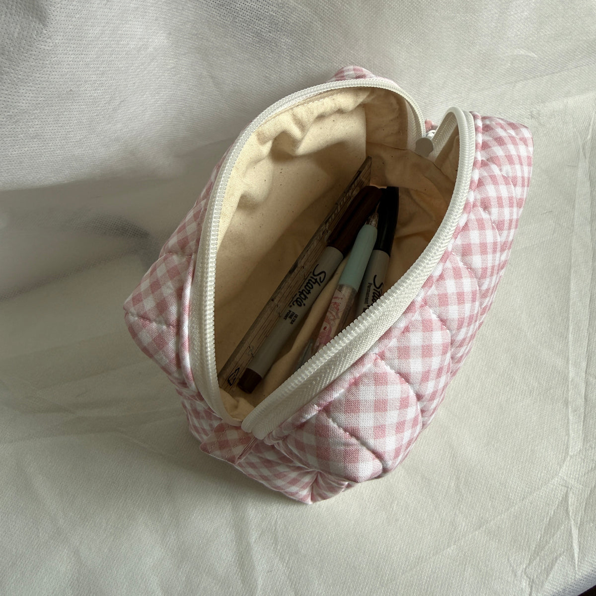 Cotton Candy Pink Gingham Pouch - Small