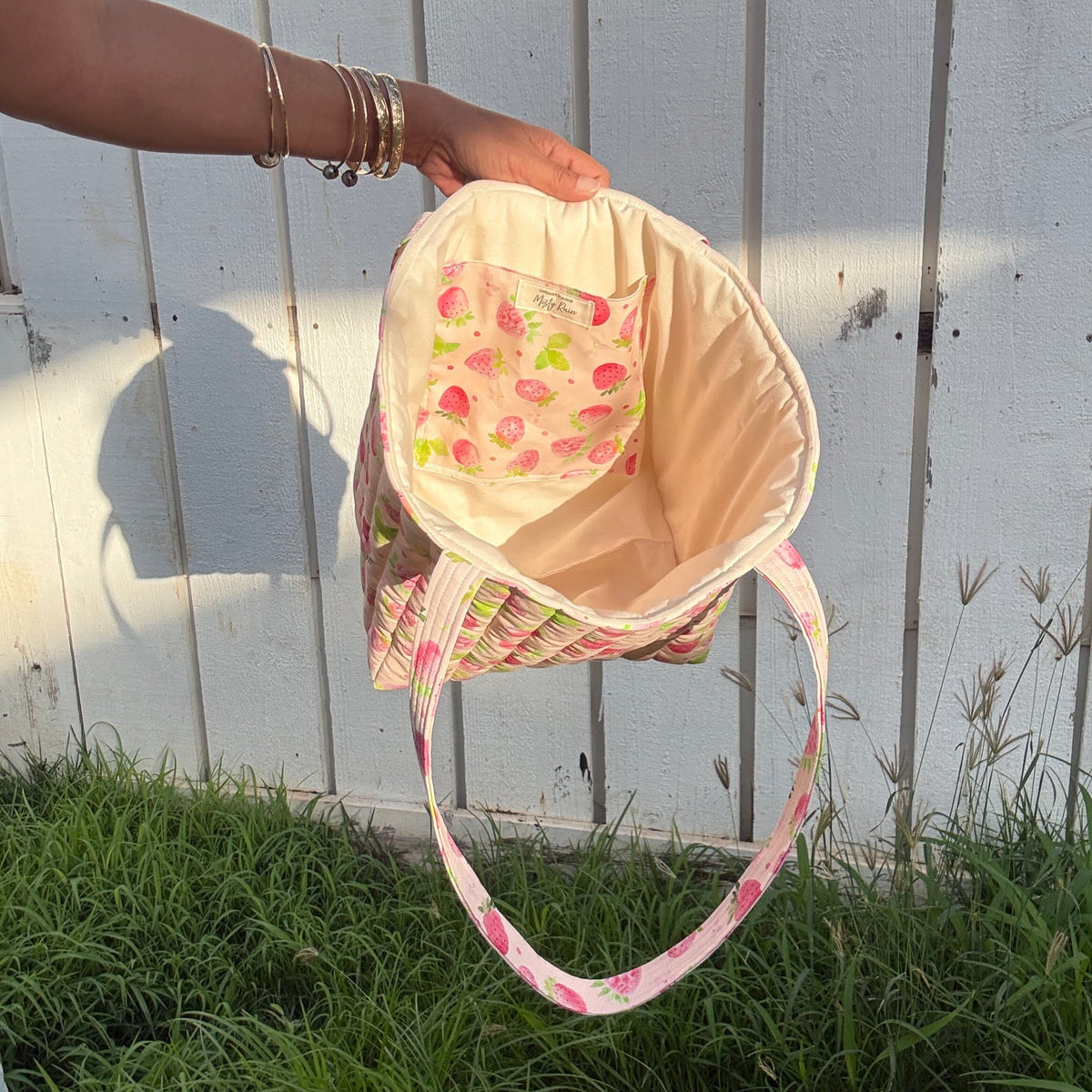 Strawberry Fields Pink Midi Tote Bag