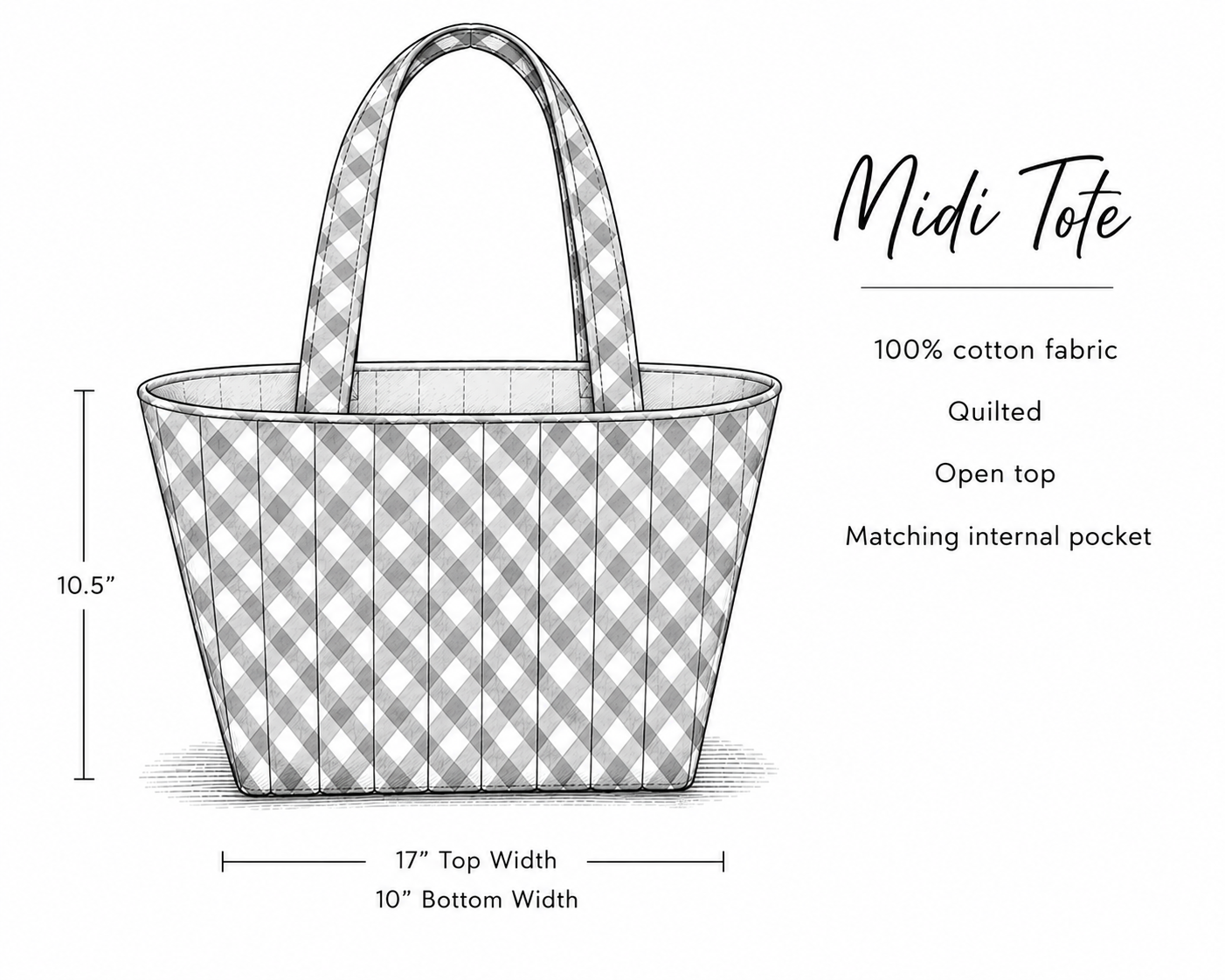 PRE-ORDER Midi Tote Bag - CHOOSE GINGHAM COLOR