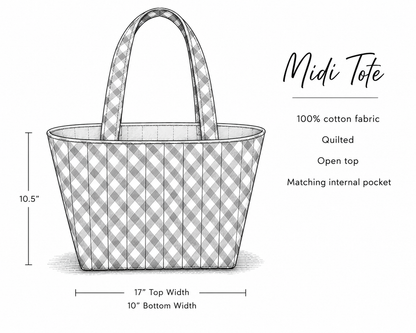 PRE-ORDER Midi Tote Bag - CHOOSE GINGHAM COLOR