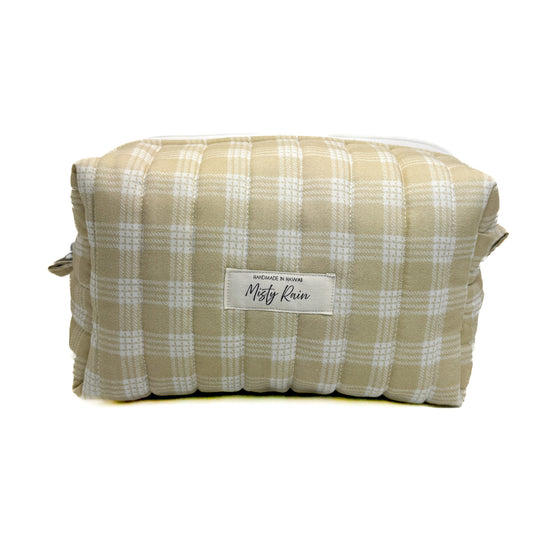 Beige Palaka Print Pouch - Large