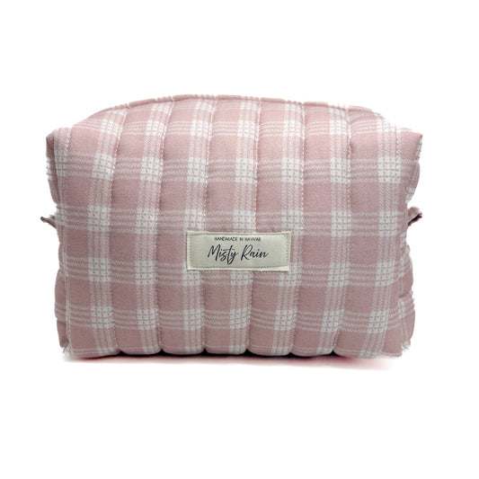 Pink Palaka Print Pouch - Large