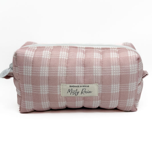 Pink Palaka Print Pouch - Small