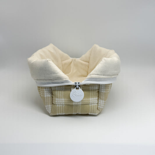 Beige Palaka Print Pouch - Small