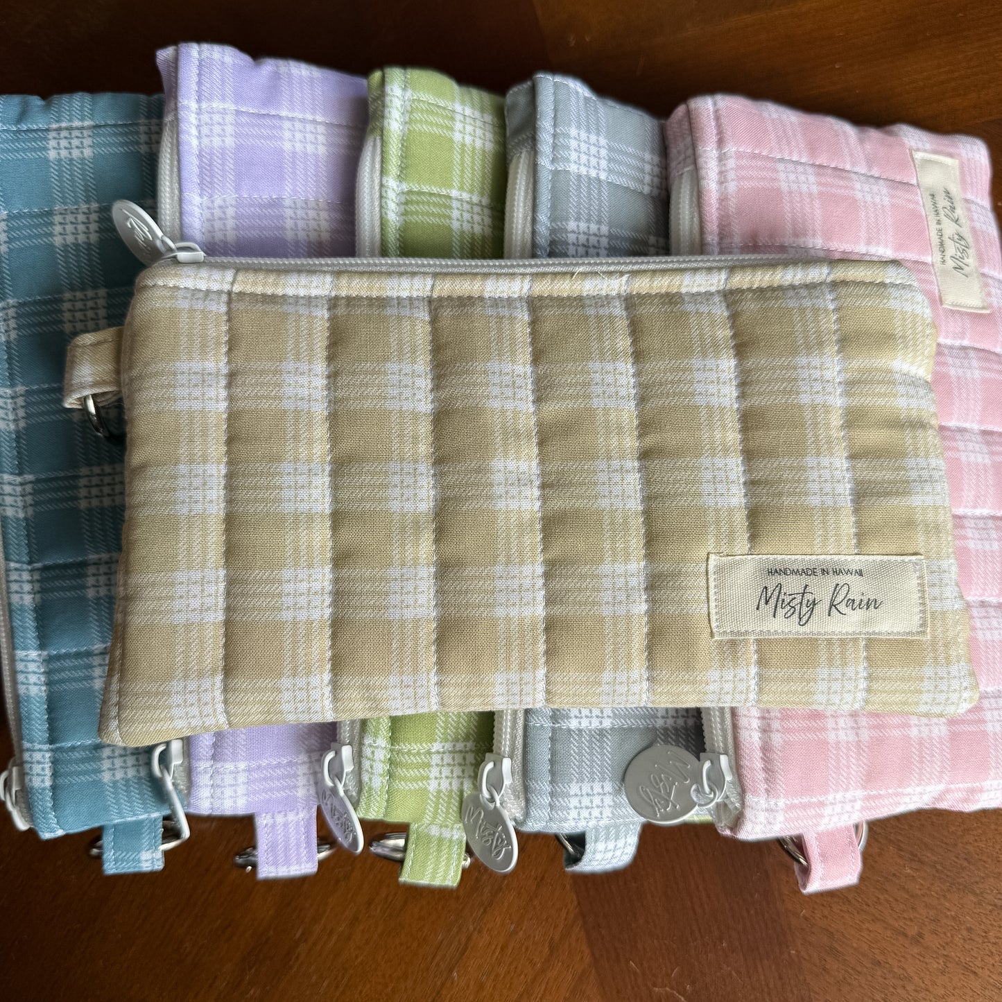 Beige Palaka Print Phone Clutch