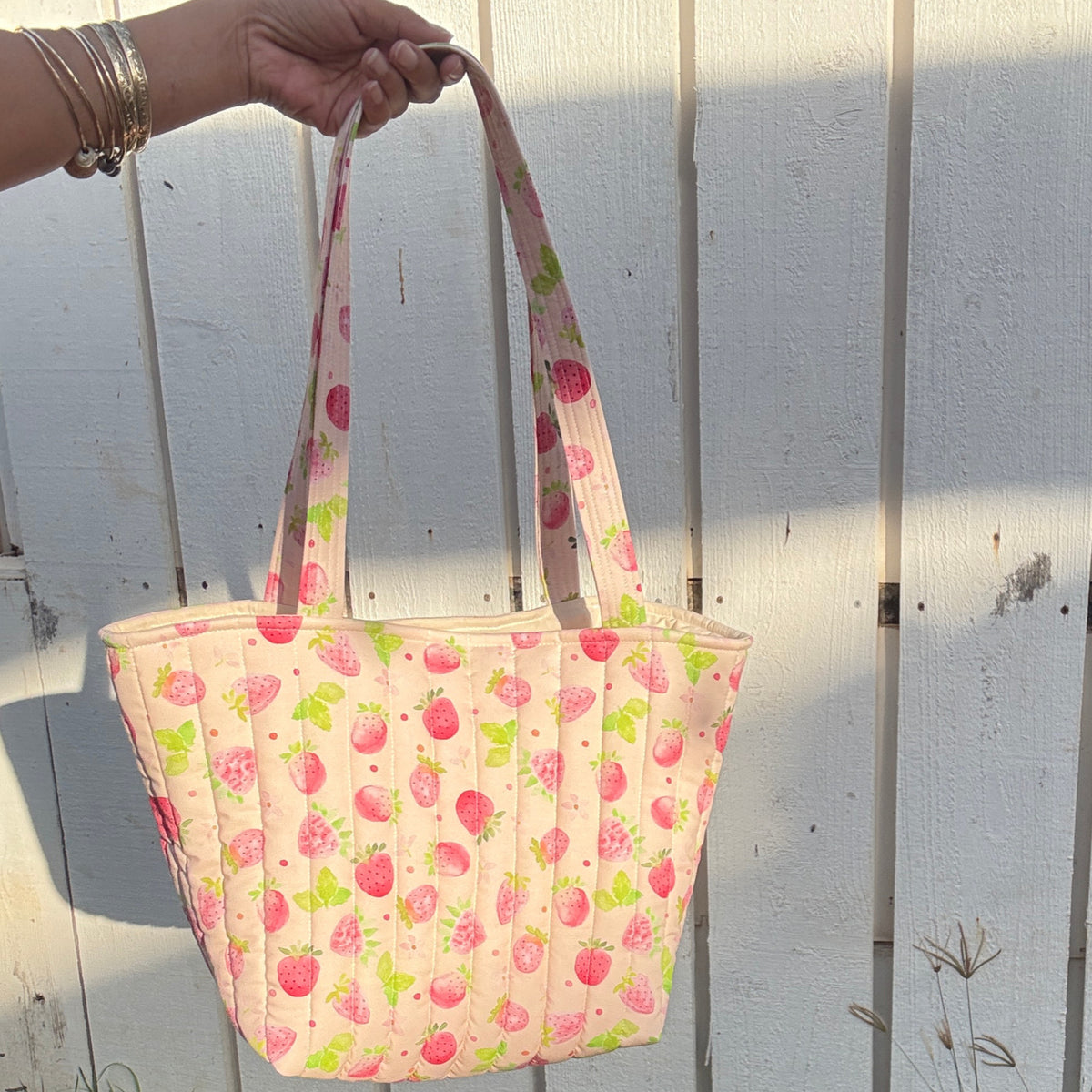 Strawberry Fields Pink Midi Tote Bag