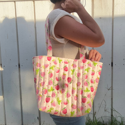 Strawberry Fields Pink Midi Tote Bag